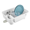 Self-Draining Dish Drainer and Drainboard Sink Set with Retractable Spout, White