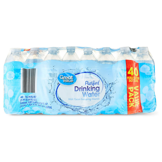 Great Value Purified Drinking Water, 16.9 fl oz Bottles, 40 Count Pack