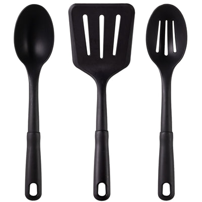Nylon Kitchen Utensil Set, 3 Piece, Black, Non-Stick Cookware Compatible