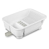 Self-Draining Dish Drainer and Drainboard Sink Set with Retractable Spout, White