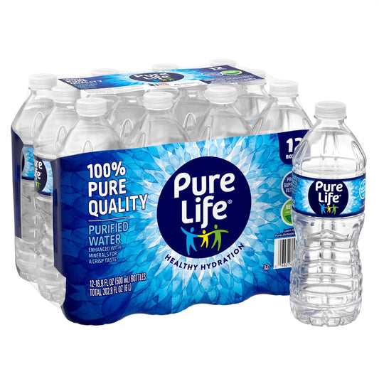 Pure Life Purified Water, 16.9 Fl Oz, 12-Pack Plastic Bottles