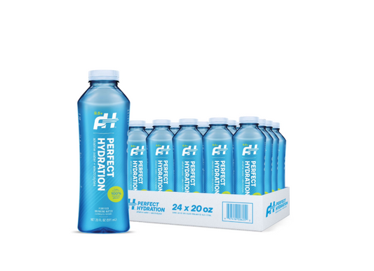 Perfect Hydration 9.5 pH Alkaline Water, Electrolytes for Taste, Bottles Made with 100% Recycled Plastic, 20 Fl Oz, Pack of 24