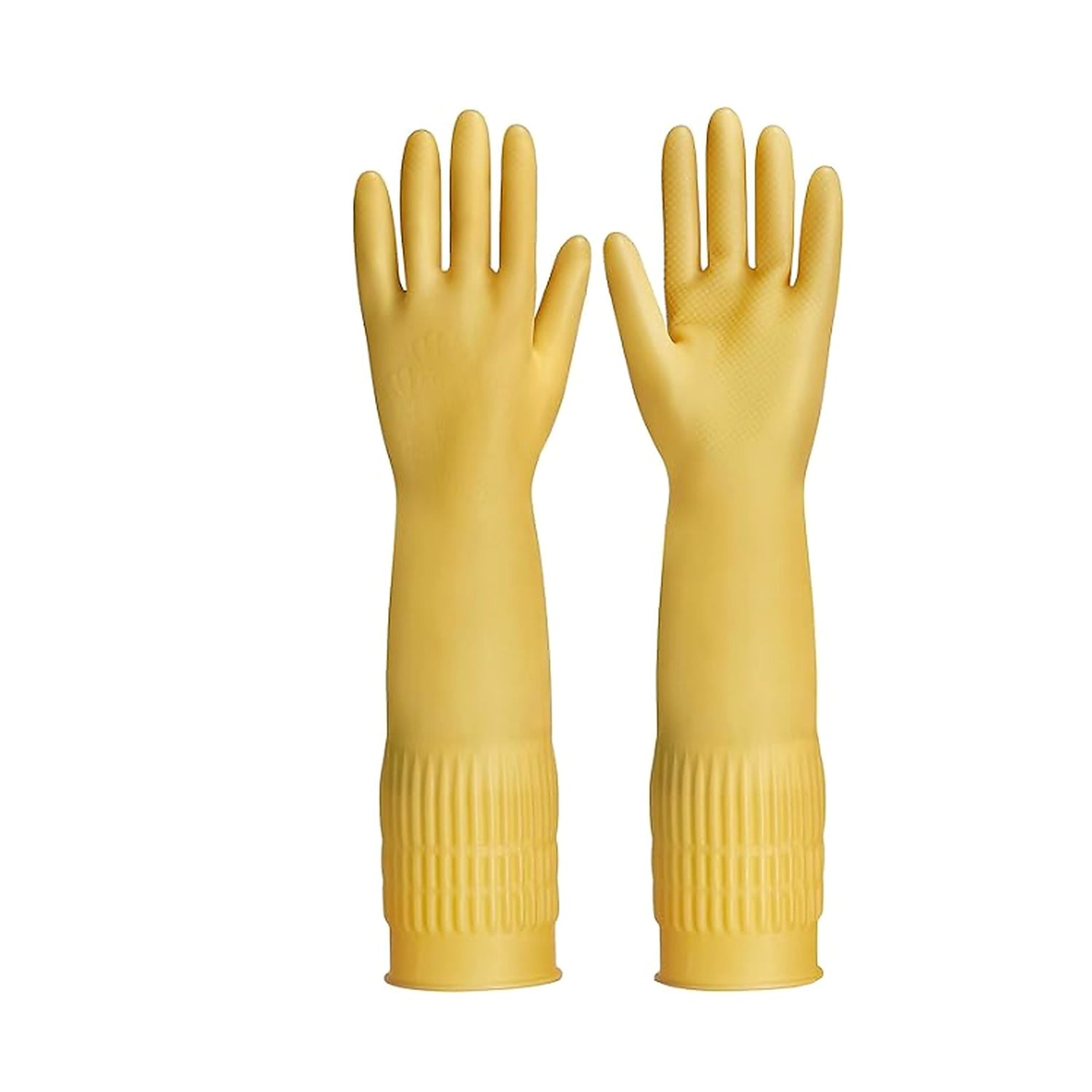 ASTHA INTERNATIONAL Reusable Waterproof Dishwashing Gloves, Non-Slip Kitchen Cleaning Gloves, Elbow Length (Yellow, Medium, 1 Pair)