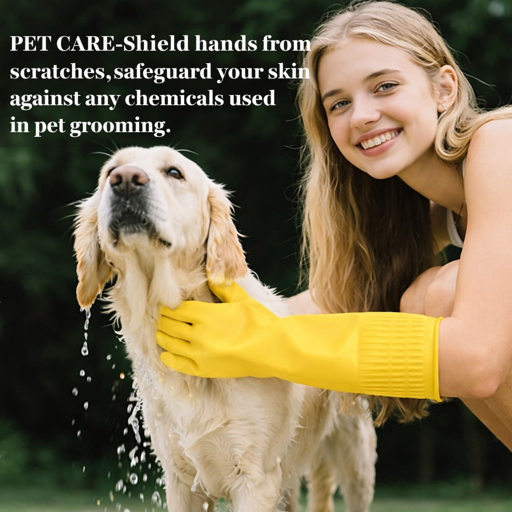 ASTHA INTERNATIONAL Reusable Waterproof Dishwashing Gloves, Non-Slip Kitchen Cleaning Gloves, Elbow Length (Yellow, Medium, 1 Pair)