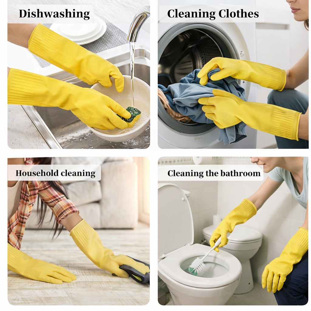 ASTHA INTERNATIONAL Reusable Waterproof Dishwashing Gloves, Non-Slip Kitchen Cleaning Gloves, Elbow Length (Yellow, Medium, 1 Pair)