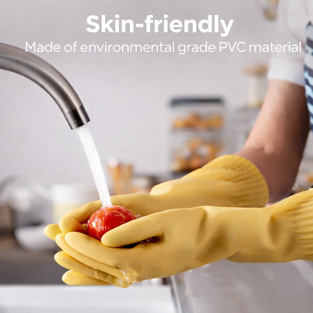 ASTHA INTERNATIONAL Reusable Waterproof Dishwashing Gloves, Non-Slip Kitchen Cleaning Gloves, Elbow Length (Yellow, Medium, 1 Pair)