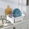 Self-Draining Dish Drainer and Drainboard Sink Set with Retractable Spout, White