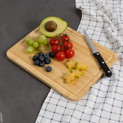 11" x 14.5" Non-Slip Bamboo Cutting Board, 100% Natural Bamboo Color, with Juice Groove