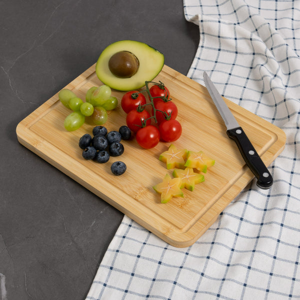 11" x 14.5" Non-Slip Bamboo Cutting Board, 100% Natural Bamboo Color, with Juice Groove